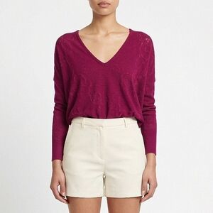 Auth! Versace Marron V Neck Long Sleeve Pattern Top Sweater